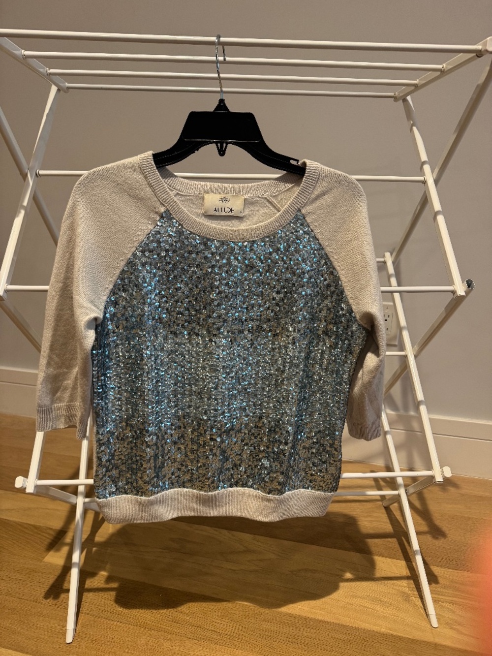 Allude Gray Cashmere Sweater with sequins
